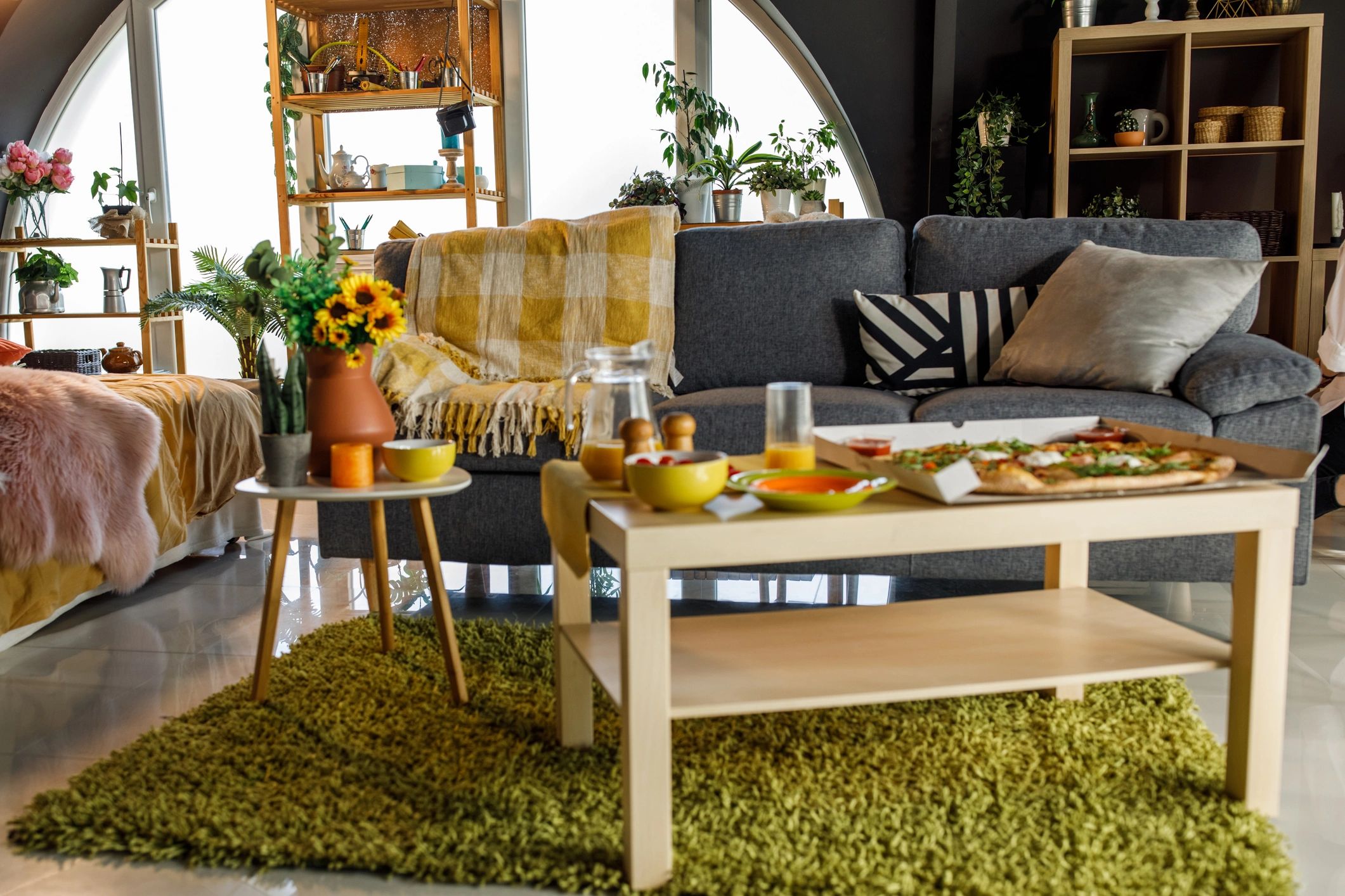 Interior space styled with a custom rug