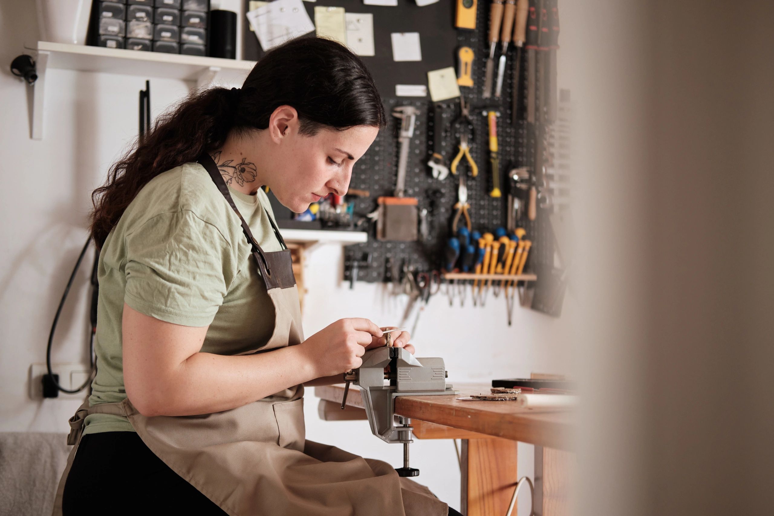Artisan working carefully in a creative studio